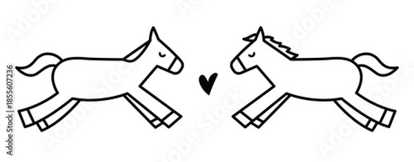 Obraz 馬のシンプルなイラスト　ウマ　うま　午年　午　うま年　年賀状　2026年　白背景　動物　横