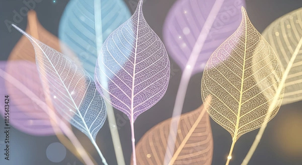 Obraz Delicate Leaf Skeletons in Pastel Hues - A Study in Translucence.