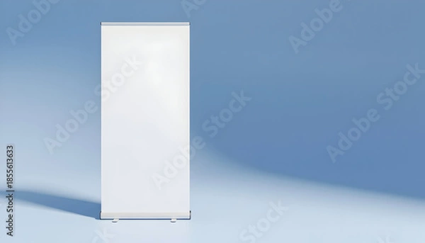Obraz Clean White Roll-Up Banner Stand on Blue Background.