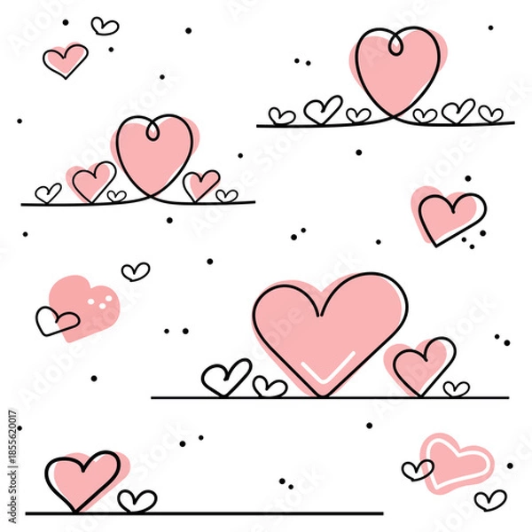 Obraz Heart drawing, done with continuous lines. Set. Love concept in a minimalist style.