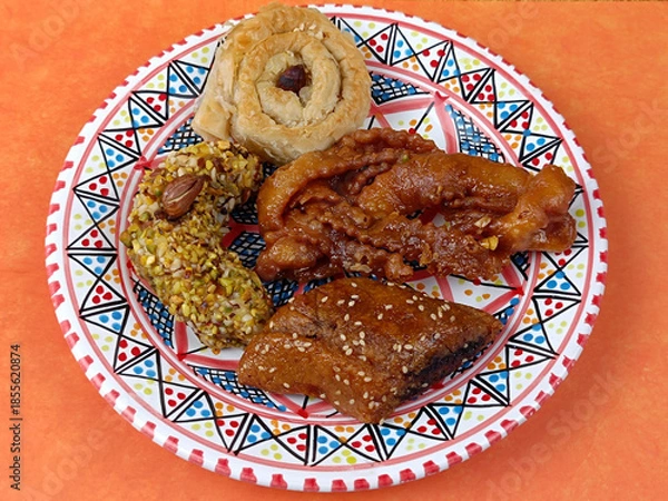 Obraz Assortiment de pâtisseries arabes sur assiette