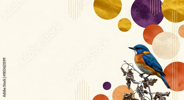 Obraz Eastern Bluebird Perched on Branch with Abstract Circle Background.