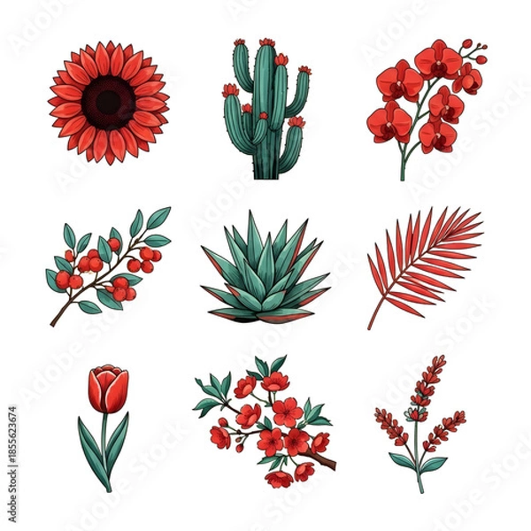 Obraz Botanical Illustration - A Vibrant Collection of Flowers and Plants.