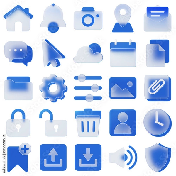 Obraz Blue UI/UX Glassmorphism Icon Set