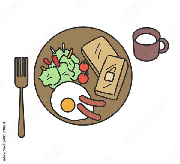 Fototapeta フレンチトーストのワンプレートランチのイラスト