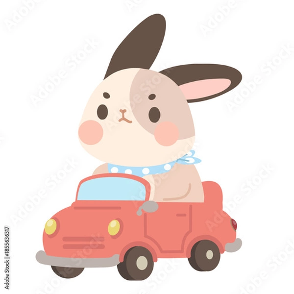 Obraz Cartoon Rabbit Driving a Car Illustration