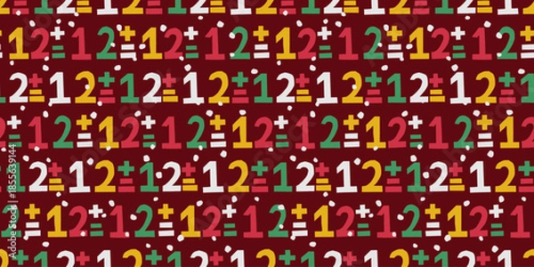 Fototapeta Colorful Numbers and Symbols Seamless Pattern. カラフル数字と記号のシームレスパターン