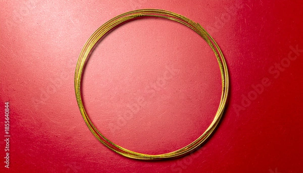 Obraz 赤い和紙の上に配置された金の円形ライン　和風テクスチャ generative ai