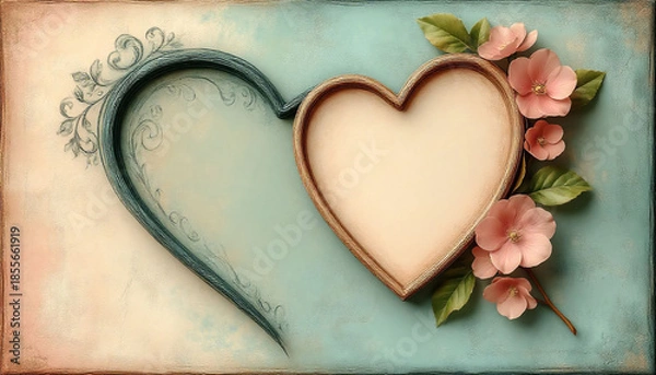 Fototapeta Old Paper Background with Playful Doodle Hearts Frame for Valentine or Anniversary