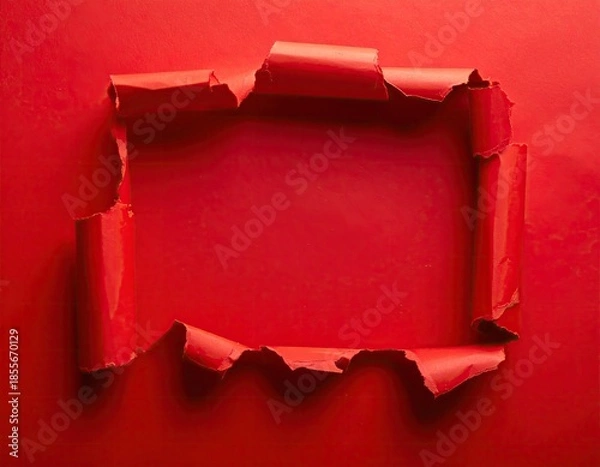 Obraz Torn red paper creating a rectangular frame, revealing an empty space