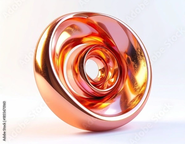 Obraz Metallic, swirling torus object on a white background, highly polished