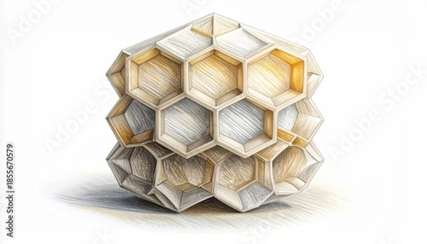 Obraz Geometric structure with hexagonal cells, sketch-style rendering