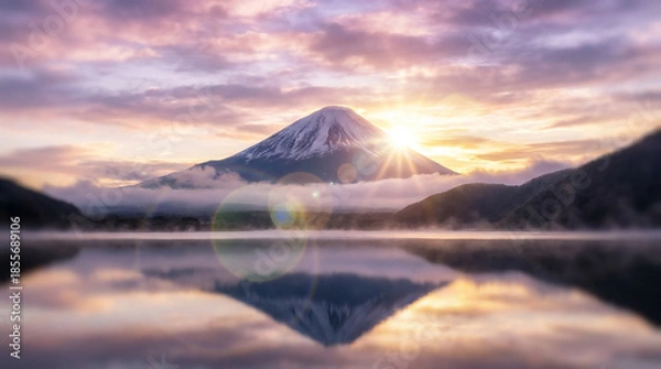 Obraz 富士山　初日の出　夜明け　元旦　お正月　日本 Generative AI