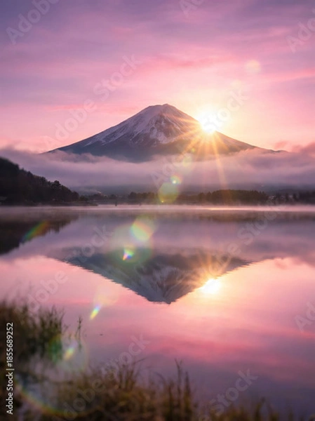 Obraz 富士山　初日の出　夜明け　元旦　お正月　日本 Generative AI