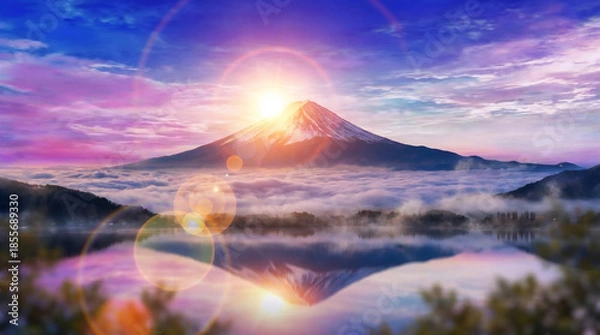 Obraz 富士山　初日の出　夜明け　元旦　お正月　日本 Generative AI
