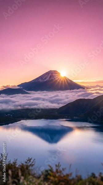 Obraz 富士山　初日の出　夜明け　元旦　お正月　日本 Generative AI