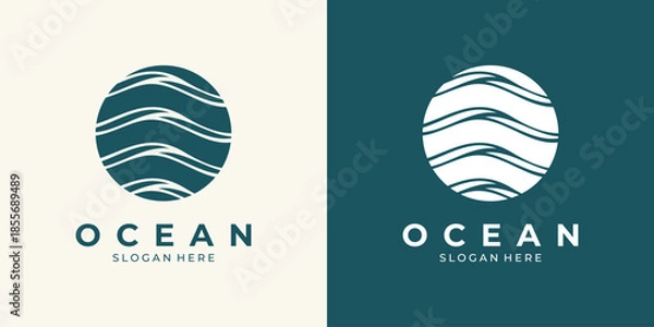 Obraz Minimal ocean logo, abstract wave lines circular shape