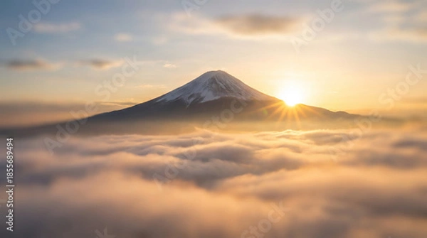 Obraz 富士山　初日の出　夜明け　元旦　お正月　日本 Generative AI