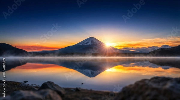 Obraz 富士山　初日の出　夜明け　元旦　お正月　日本 Generative AI