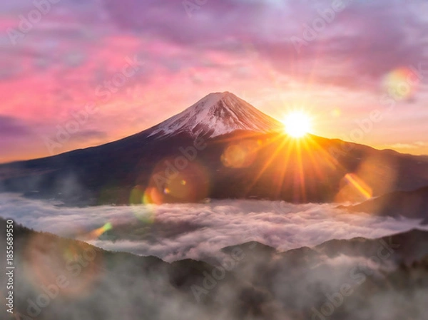 Obraz 富士山　初日の出　夜明け　元旦　お正月　日本 Generative AI