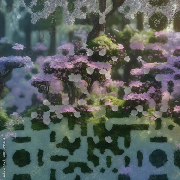 Obraz Enchanted Forest with Blossoming Flowers