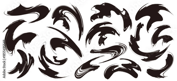 Obraz 墨絵風 抽象ブラシストローク集。ダイナミックな黒インク表現。