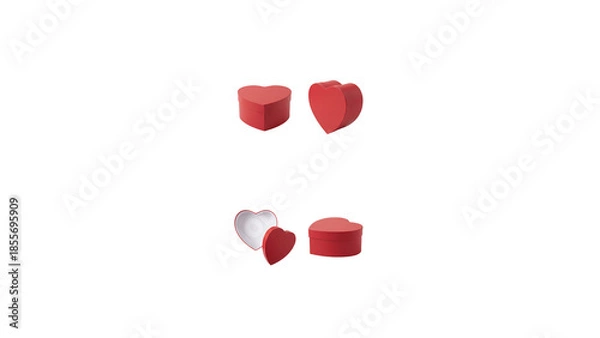 Obraz 3d red heart gift box set isolated on transparent background. Romantic packaging mockup for Valentine's Day promo, Love coupon, Wedding invitation, Sale banner, Vertical