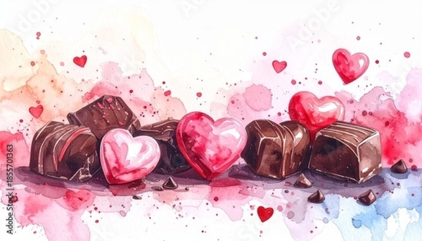 Obraz 水彩チョコとハートのバレンタイン素材