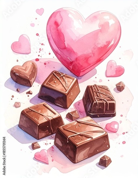 Obraz 水彩チョコとハートのバレンタイン素材