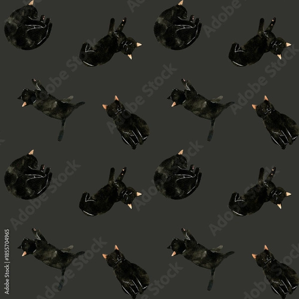 Obraz 猫, 白黒, 白黒猫, ハチワレ, ハチワレ猫, 水彩, イラスト, 手描き, 水彩イラスト, シームレス, パターン, ねこ, ネコ, 手書き, ペット, 動物, 生き物, 生物, かわいい, カワイイ, 可愛い, アニマル, 素材, 透明水彩, 全身, 猫カフェ, 哺乳類, ネコ科, シンプル, ポーズ, 背景, 背景素材, バックグラウンド, シームレスパターン, テキスタイル, 繰り返し,