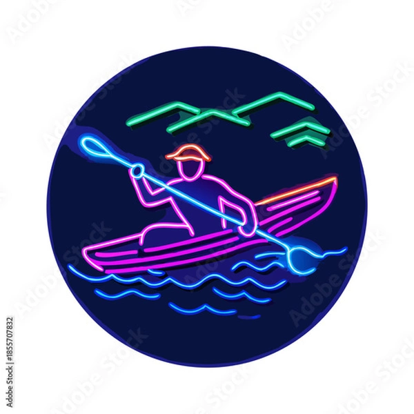 Obraz Neon Line Kayaking Icon