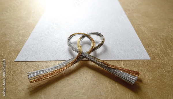 Obraz 金銀の水引を結んだ白い和紙のデザイン素材 generative ai