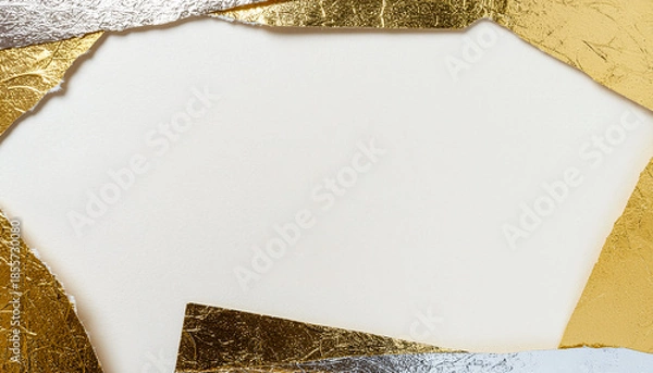 Obraz 金箔と銀箔の破り縁で囲まれた和風フレーム generative ai