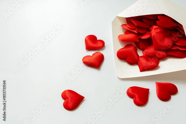 Obraz 封筒に溢れんばかりに赤いハートが入っている愛情のイメージ