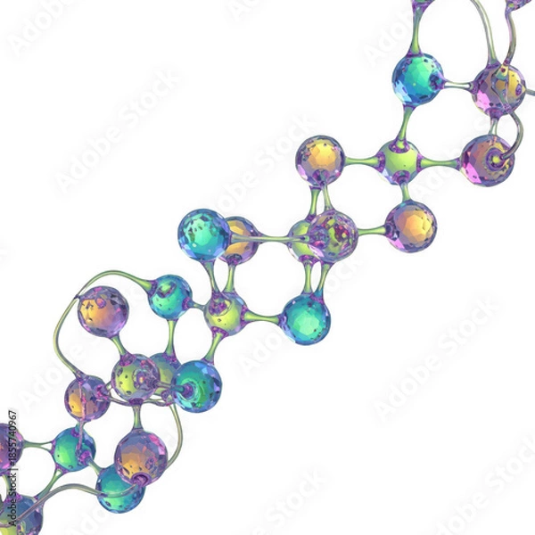 Obraz Molecular structure with iridescent spheres and green bonds