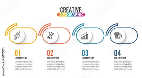 Fototapeta Four steps infographics - can illustrate a strategy, workflow or team work.