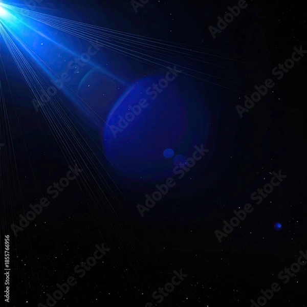 Obraz Bright blue light beams emanating from upper left corner with a dark background