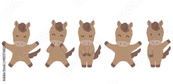 Obraz 2頭身のかわいい干支シリーズ　午年/主線なし　表情と動きのある全身セット