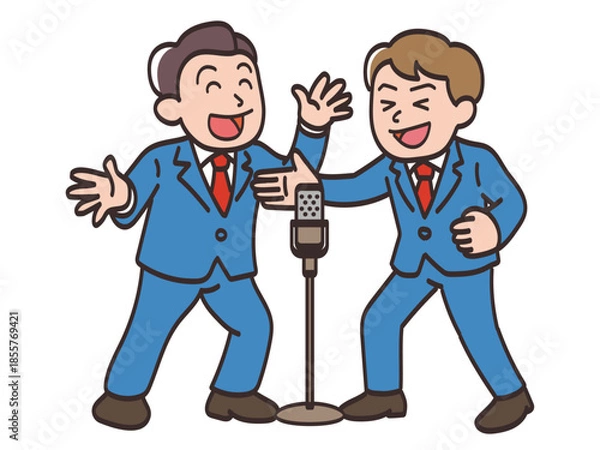 Fototapeta 楽しそうに漫才をするお笑いコンビのイラスト2