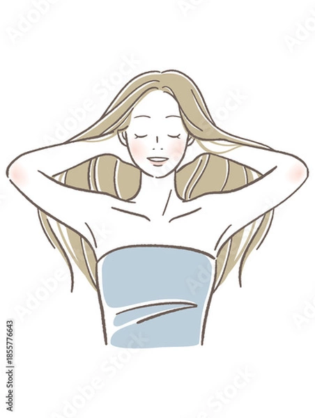 Fototapeta 目を閉じて髪をかきあげる女性