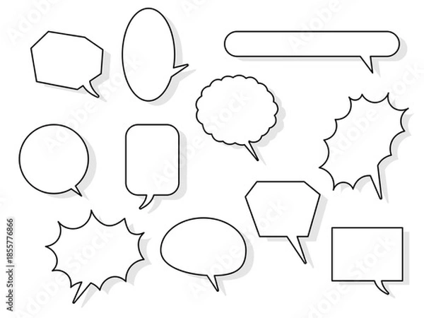 Obraz 色々な形の吹き出しのセット　影あり（不透明度10%）白黒　8