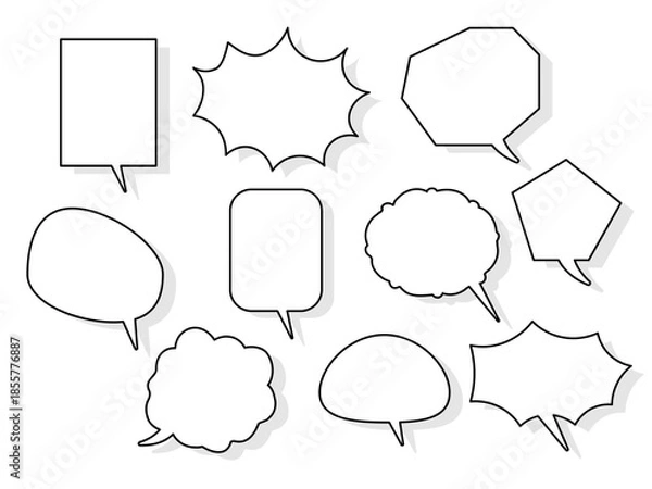Obraz 色々な形の吹き出しのセット　影あり（不透明度10%）白黒　6