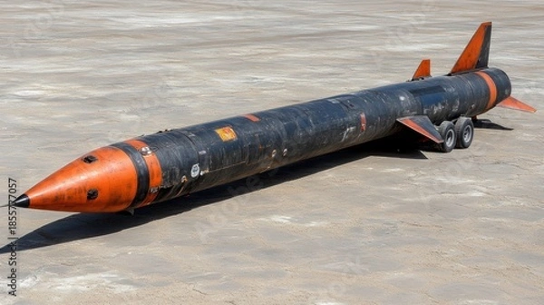 Obraz Long, dark missile on a trailer