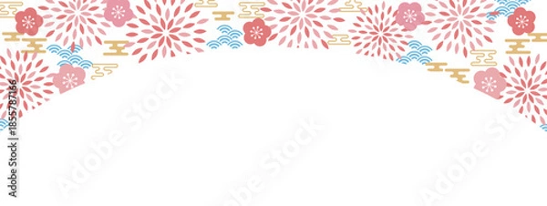 Obraz レトロポップなお正月のバナー背景　ホワイト