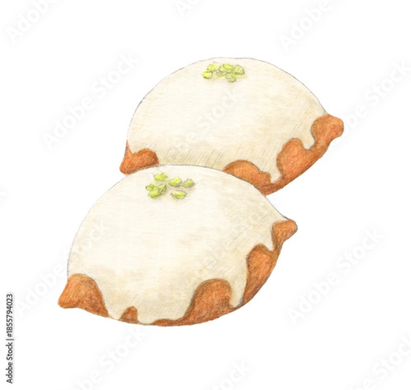 Fototapeta レモンケーキ2個　水彩色鉛筆イラスト