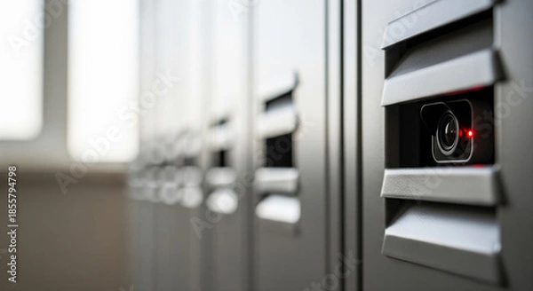 Fototapeta 更衣室のロッカーに隠された隠しカメラとコピースペース