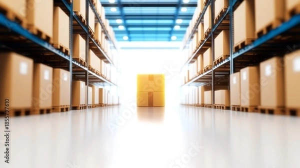 Obraz Expansive warehouse interior with extensive shelving units organized storage solutions and spacious industrial facility layout.