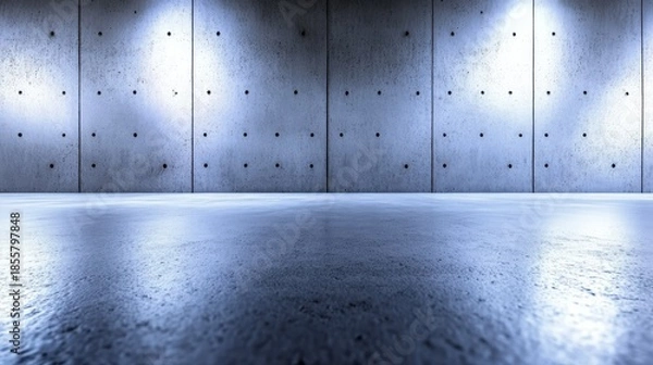 Obraz Dramatic industrial concrete room interior with artificial illumination creating captivating light and shadow effects.