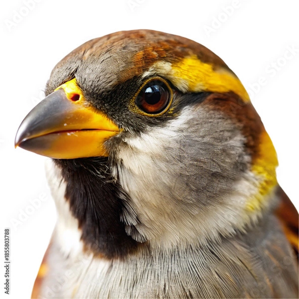 Fototapeta Sparrow head close-up on white background