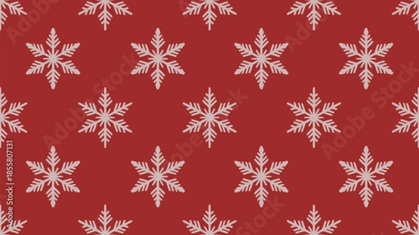 Obraz Vibrant red background with intricate white snowflakes pattern